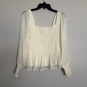 Nine West Blouse Women’s Size Large Smocked Ivory Ruffles Long Sleeve